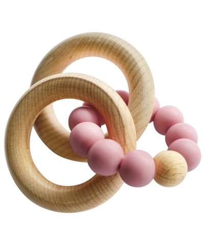 Tiny Teethers Designs 3 Stories Trading Tiny Teethers Infant Silicone And Beech Wood Rattle And Teether In Pink