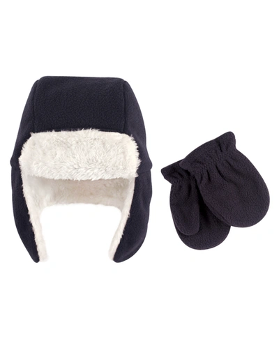 Hudson Baby Boys And Girls Fleece Trapper Hat And Mitten Set, Pack Of 2 In Navy