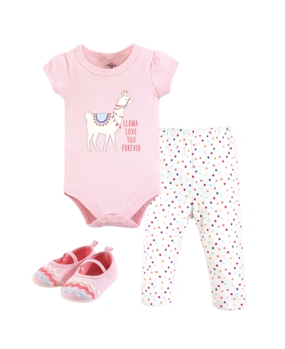 Little Treasure Unisex Baby Bodysuit, Pant And Shoes, Llama Love, 3-piece Set In Pink