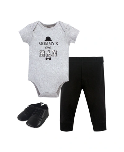 Little Treasure Baby Boys Mommys Man Bodysuit, Pant And Shoe Set, Pack Of 3 In Gray