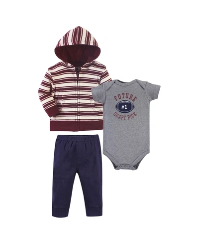 Hudson Baby Baby Boys 3 Piece Cotton Hoodie, Bodysuit And Pant Set In Gray/one Draft Pick