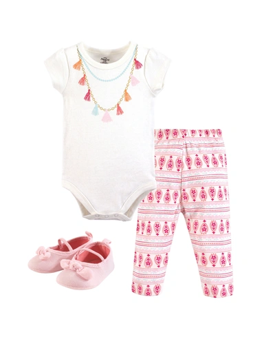 Little Treasure Unisex Baby Bodysuit, Pant And Shoes, Tassel Necklace, 3-piece Set In Beige