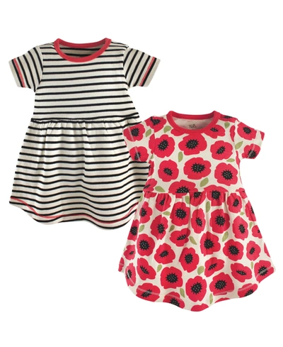 Touched By Nature Baby Girls Organic Cotton Short-sleeve Dresses 2pk, Garden Floral In Poppy
