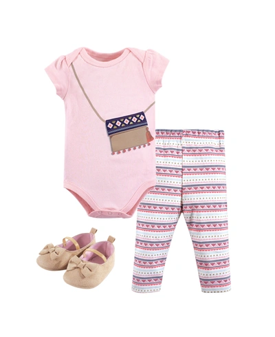 Little Treasure Baby Girl Bodysuit, Pants And Shoes Set In Pink