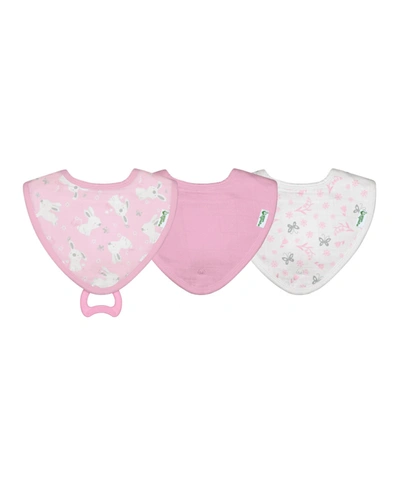 Green Sprouts Baby Boys And Girls Muslin Stay-dry Teether Bibs Made From Organic Cotton, Pack Of 3 In Pink Bunny