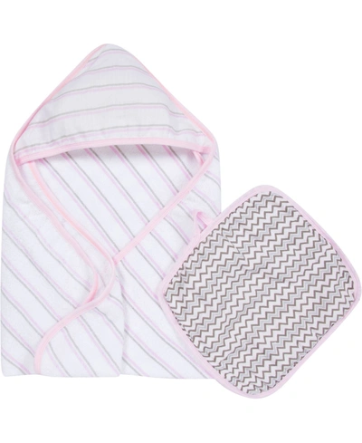 Miracle Baby Boys And Girls Muslin Hooded Towel Washcloth Set In Pink Gray