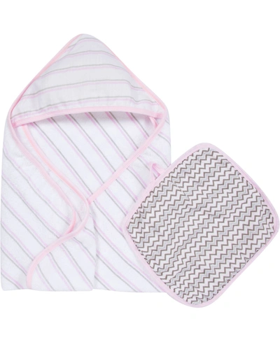 Miracle Baby Babies' Boys And Girls Muslin Hooded Towel Washcloth Set In Pink Gray