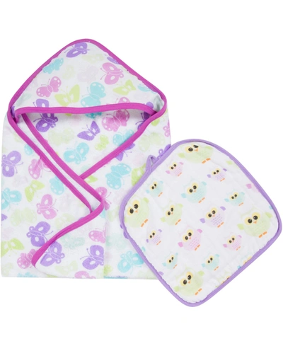 Miracle Baby Boys And Girls Muslin Hooded Towel Washcloth Set In Butterflies Owls
