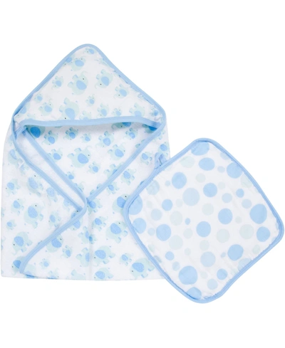 Miracle Baby Babies' Boys And Girls Muslin Hooded Towel Washcloth Set In Blue Elephants