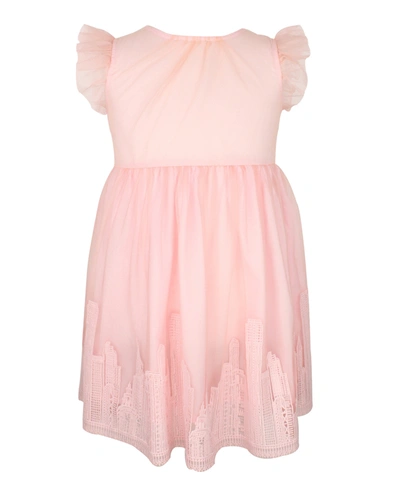 Popatu Little Girls Cityscape Dress With Ruffle Sleeves In Dusty Rose