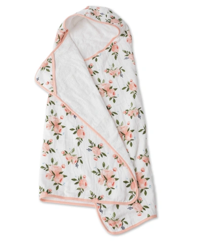 Little Unicorn Watercolor Roses Cotton Muslin Big Kid Hooded Towel In Watercolor Roses Print