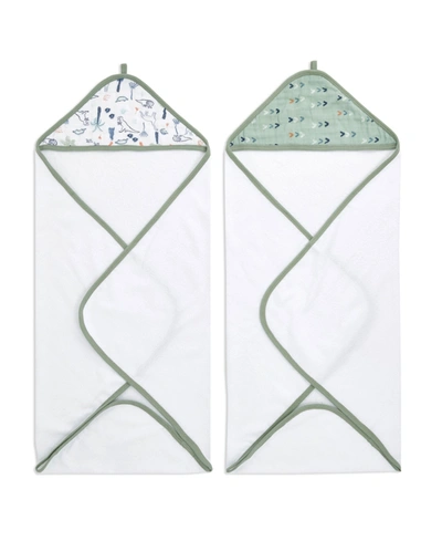 Aden By Aden + Anais Essentials Hooded Towel Dinotime, Set Of 2 In Blue And Green Dino Prints