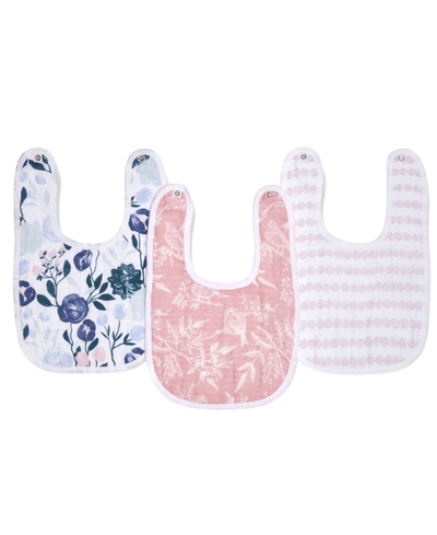 Aden By Aden + Anais Essentials Cotton Muslin Baby Snap Bib Flowers Bloom Collection, Set Of 3 In Pink Floral Prints