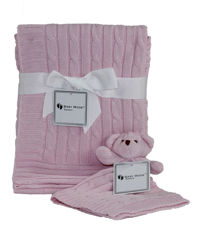 Baby Mode Signature 3 Stories Trading  Cable Knit Baby Blanket Gift Set In Pink