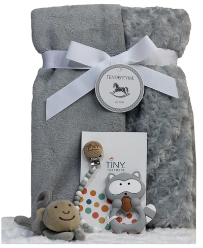 3 Stories Trading Baby Boys Or Baby Girls Blanket, Pacifier Clip, Teether, And Toy, 4 Piece Set In Gray