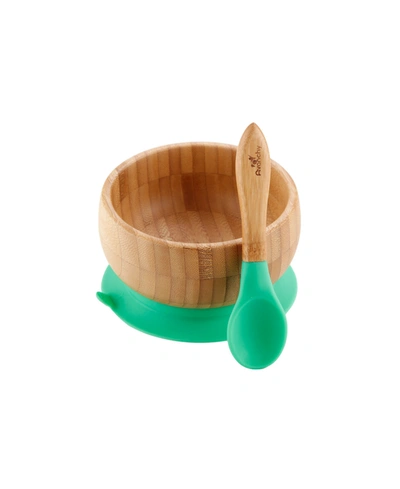 Avanchy Bamboo Suction Baby Bowl And Spoon In Green