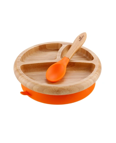 Avanchy Bamboo Baby Plate And Spoon In Burnt Oran