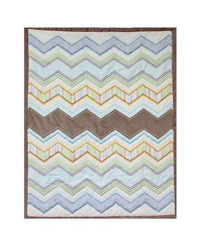 3 Stories Trading Nurture Zig Zag Hand Quilted Baby Quilt In Blue