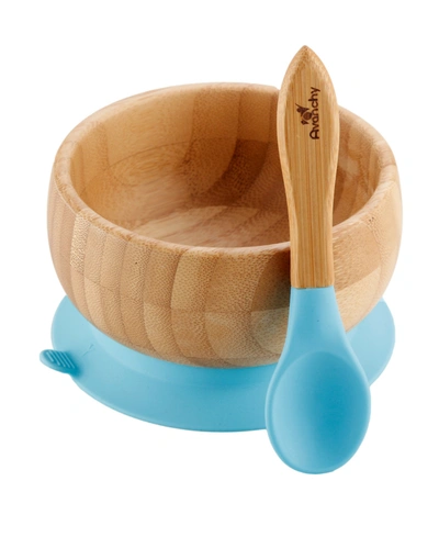 Avanchy Bamboo Suction Baby Bowl And Spoon In Blue