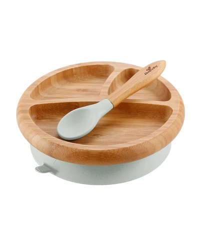 Avanchy Bamboo Baby Plate And Spoon In Gray