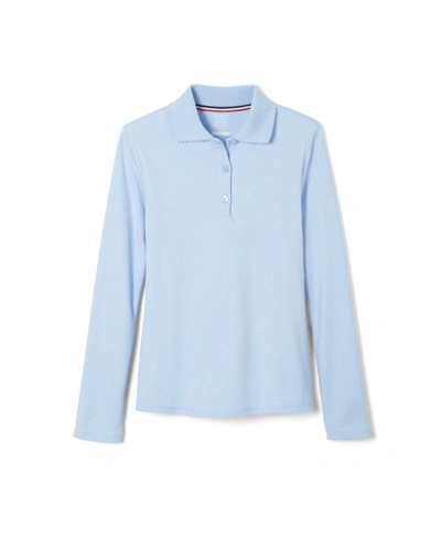 French Toast Little Girls Long Sleeve Interlock Knit Polo With Picot Collar In Blue