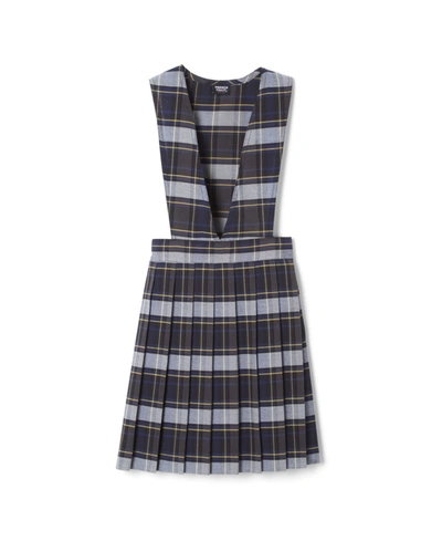 French Toast Big Girls V-neck Pleated Plaid Jumper In Blue Plaid