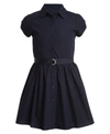 Nautica Big Girls Uniform Belted Poplin Shirt Dress In Blue