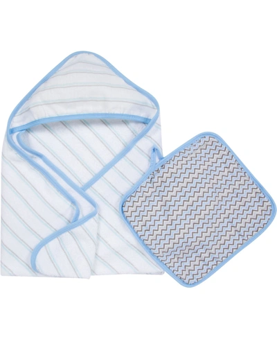 Miracle Baby Babies' Boys And Girls Muslin Hooded Towel Washcloth Set In Blue Gray