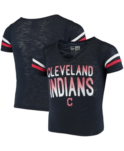 New Era Kids' Big Girls Navy Cleveland Guardians Slub Jersey V-neck T-shirt