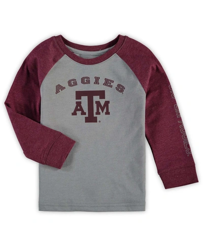 Colosseum Toddler Boys And Girls Heathered Gray Texas A M Aggies Long Sleeve Raglan T-shirt In Heather Gray