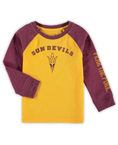 Colosseum Toddler Boys And Girls Heathered Gold Arizona State Sun Devils Long Sleeve Raglan T-shirt