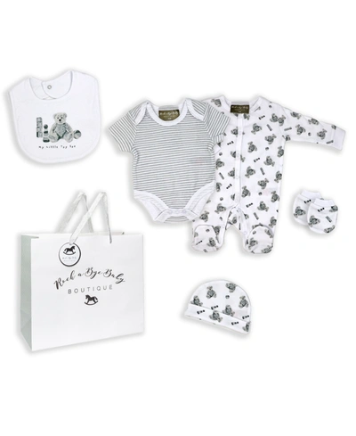 Rock-a-bye Baby Boutique Baby Boys And Girls 5 Piece Toy Box Layette Gift Set In Gray And White