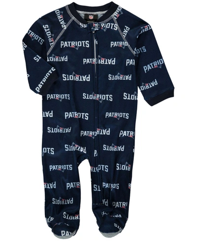 Outerstuff Infant Boys And Girls Navy Blue New England Patriots Piped Raglan Full Zip Coverall