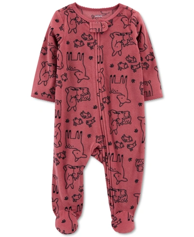 Carter's Baby Boys Or Girls Deer-print Fleece Coverall In Pink