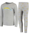OUTERSTUFF BIG BOYS GRAY LOS ANGELES CHARGERS LONG SLEEVE T-SHIRT AND PANTS SLEEP SET