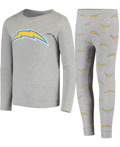 Outerstuff Kids' Big Boys Gray Los Angeles Chargers Long Sleeve T-shirt And Pants Sleep Set