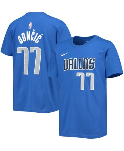 Nike Kids' Big Boys And Girls Luka Doncic Royal Dallas Mavericks Logo Name And Number T-shirt