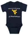 Two Feet Ahead Infant Boys And Girls Navy West Virginia Mountaineers Welcome To The World Creeper In Navy