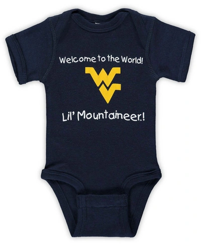 Two Feet Ahead Infant Boys And Girls Navy West Virginia Mountaineers Welcome To The World Creeper