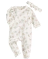 FIRST IMPRESSIONS BABY GIRLS BUTTERFLY FOOTED COVERALL AND HEADBAND, 2 PIECE SET, CREATED FOR MACY'S