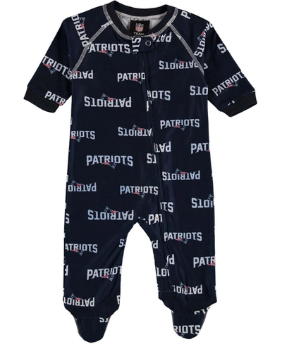 Outerstuff Infant Boys And Girls Navy Blue New England Patriots Piped Raglan Full Zip Coverall