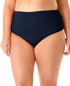 Anne Cole Plus High Waisted Shirred Bottom In Navy