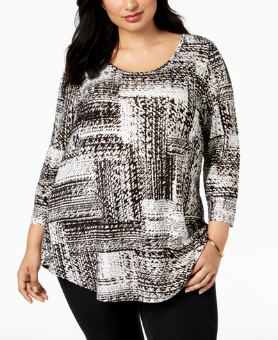 Jm Collection Plus Size Printed Top, Created For Macy's In Deep Spotted Plaid