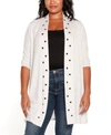 Belldini Plus Size Grommet-trim Duster Cardigan In Heather Light Gray