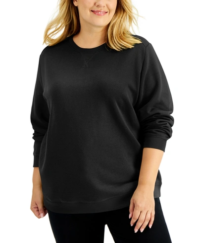 Karen Scott Petite Fleece Crewneck Sweatshirt, Created For Macy's In Deep Black