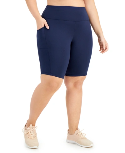 Ideology Plus Size Pull-on Bicycle Shorts, Created For Macy's In Indigo Sea