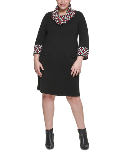 Jessica Howard Plus Size Cowl-neck Sweater Dress In Black/red