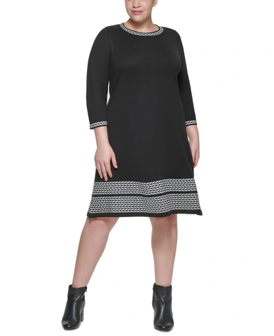 Jessica Howard Plus Size Contrast-trim Sweater Dress In Black/white