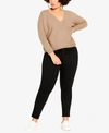 City Chic Women's Trendy Plus Size Ribbed V-neck Sweater In Taupe