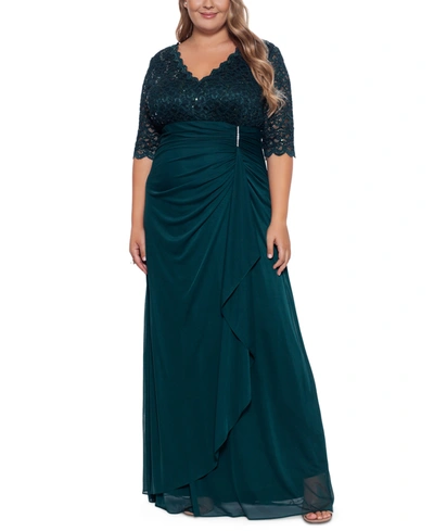 Betsy & Adam B&a By  Plus Size V-neck Gown In Pine